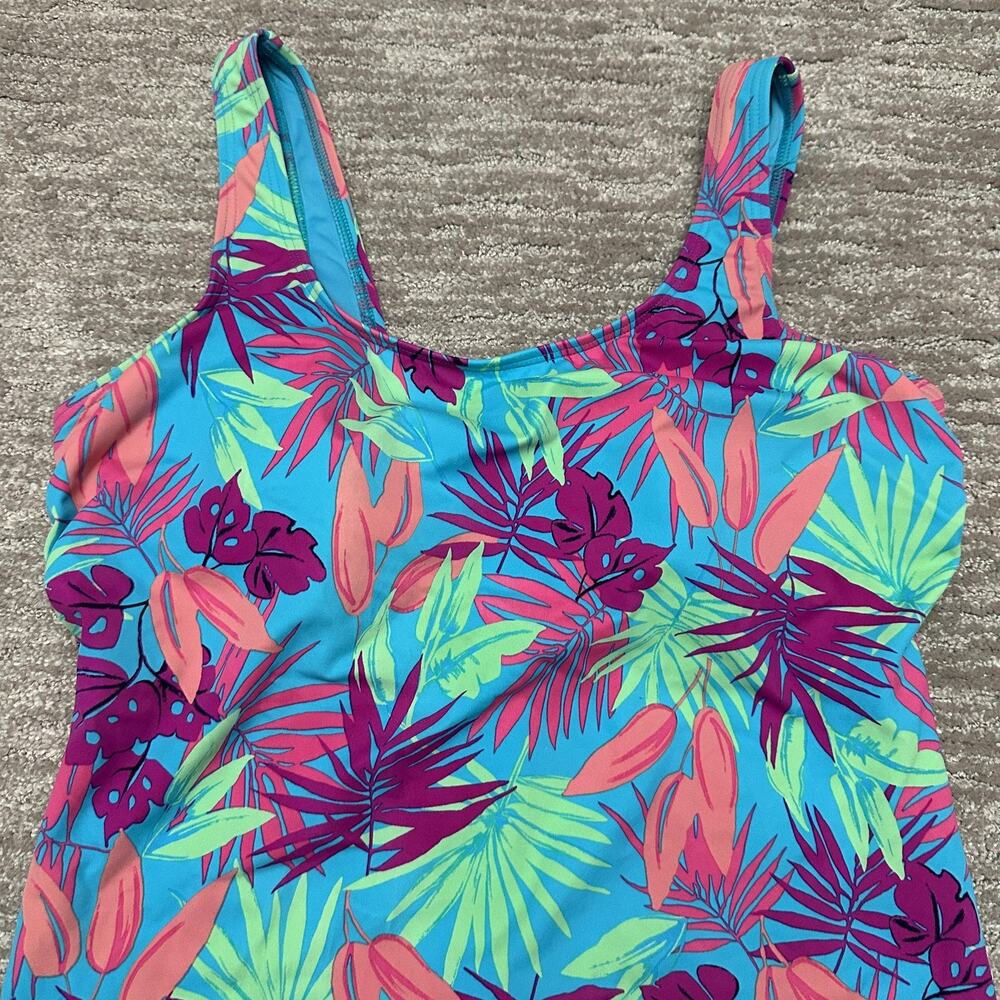 Lands' End Swimsuit Womens 16L Blue Floral Tropical One Piece Bathing Suit - Picture 2 of 13
